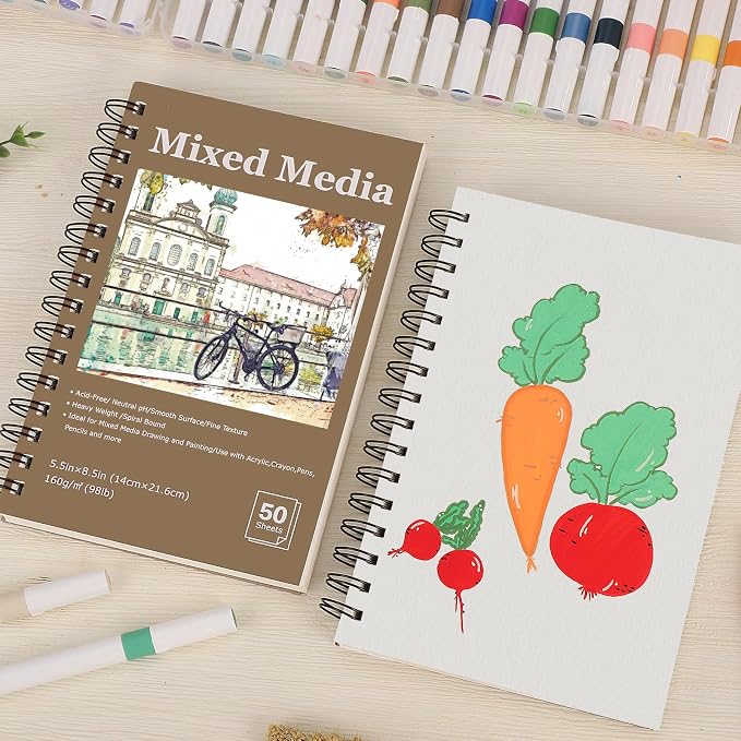 4 Pack Mixed Media Sketchbook, 5.5x8.5 inches Drawing Paper Sketch Book - Image 7