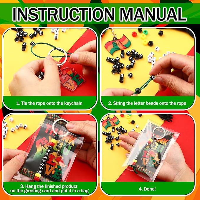 Suncalla 996 Pcs 24 Set Juneteenth Keychain Making Kit DIY 1865 Bead Crafts | - Image 3