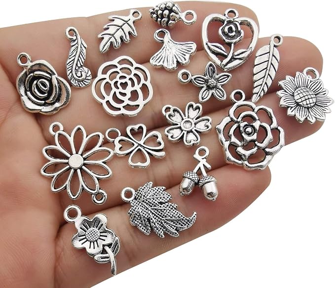Youdiyla 100pcs Mix Silver Tree Flower Charms Collection, Bulk Mini Small - Image 3