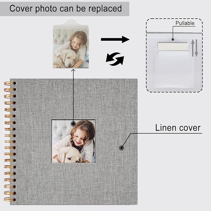 8 x 8 Inch Scrapbook Photo Album, Hardcover Kraft White Pages Arch Window Photo - Image 5
