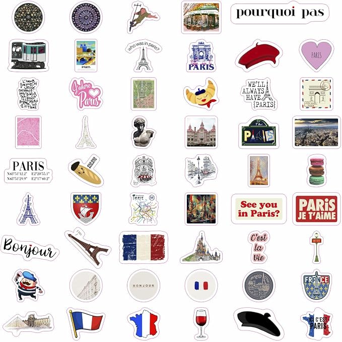 BulbaCraft 100Pcs Paris Sticker, French Stickers, Eiffel Tower Laptop Decals - Image 4