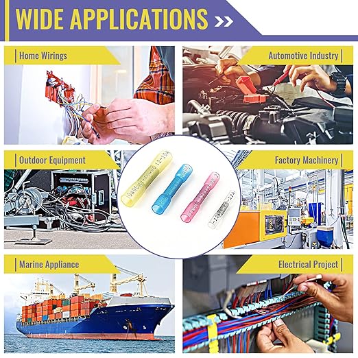 800PCS Blue Heat Shrink Butt Connectors AWG16-14, Plustool Marine Grade Electrical Wire Connectors, Tinned Red Copper 0.8mm, Insulated Waterproof Crimp Terminals Butt Splice for Cable,Boat,Wiring