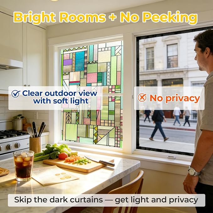 LuminManta 3D Stained Glass Window Privacy Film, Heat Control UV Blocking - Image 3