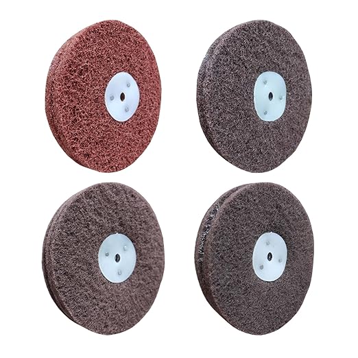 4PC 6 Inch x 2 Section Satin Non Woven Abrasive Polishing Wheel Kit for Bench Grinder, 3/8 Inch Arbor Hole, Includes Each 1PC 80#, 120#, 180# and 320#