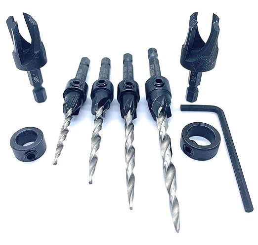 FTG USA Adjustable Wood Countersink Drill Bit Set #6#8#10#12 with Tapered Drill Bits for Woodworking