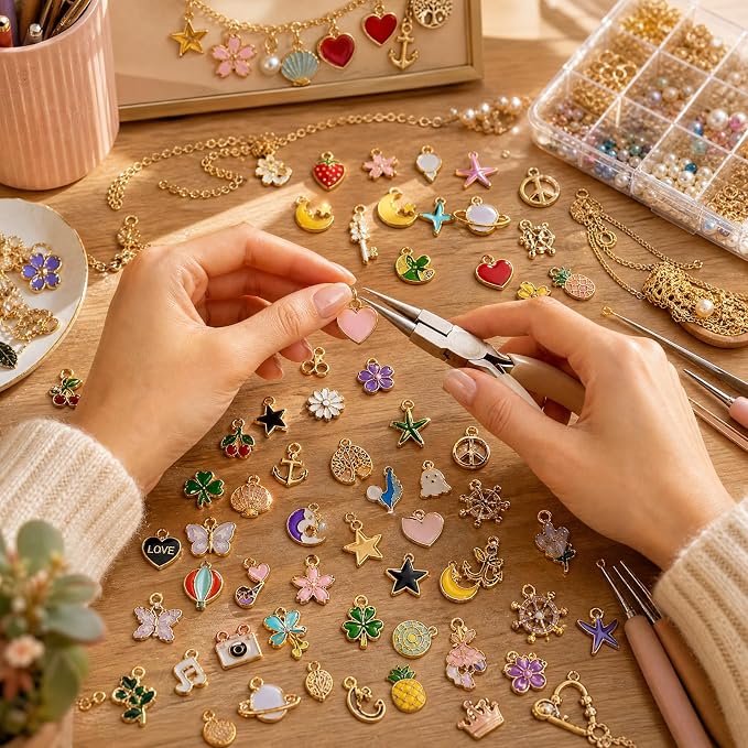 Sistenia 360Pcs Charms for Jewelry Making, Mixed Color Gold Metal Enamel Charms - Image 4