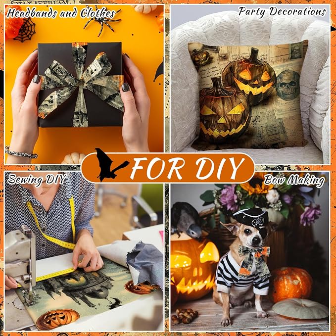 HunnmingRe 20 Pcs 10''x10'' Vintage Halloween Quilting Fabric Square Spooky - Image 6