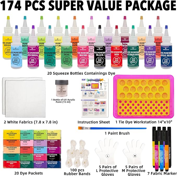 20 Colors Tie Dye Kit, 1 Tie Dye Workstation, 7 Set Fabric Markers, Non Toxic - Image 2