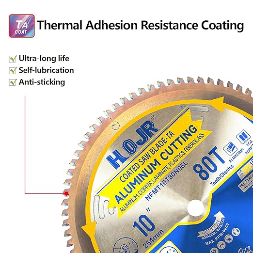 Aluminum Cutting Circular Saw Blade, Thin Aluminum,The Cutting Head uses a Special Anti-Heat Sticking Coating with high Finish and Long Life,NFM 10 inch 80-Tooth 5/8" -TA