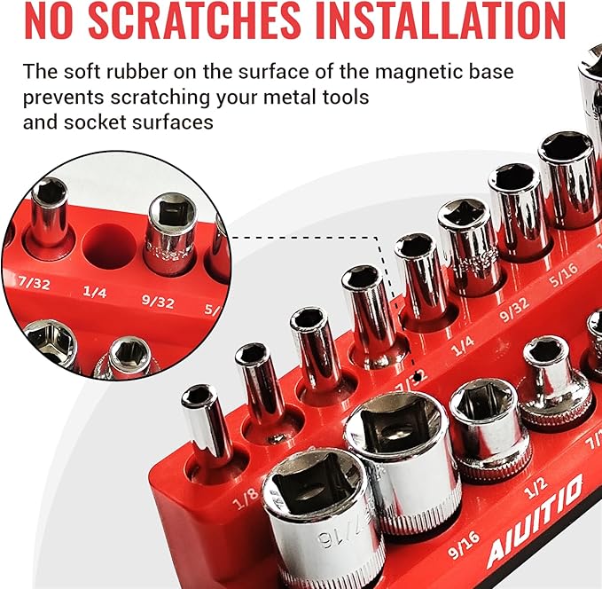 6-Piece Magnetic Socket Organizer Set, Magnetic Socket Holder Includes 1/4", 3/8", 1/2" Drive Metric SAE Socket Trays, Holds 143 Pieces Standard and Deep Sockets(Socket not Included)