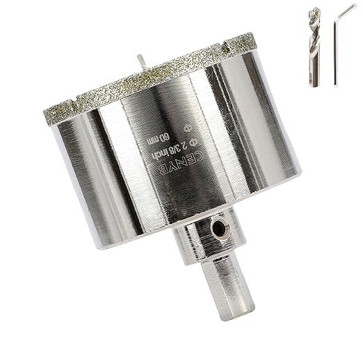 2-3/8inch | 60mm Diamond Hole Saw with Center Drill bit and Diamond-Coated Center Drill bit for Ceramic Glass Marble Fiberglass Granite and Porcelain Tiles by CENYB