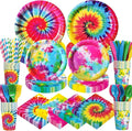 450 Pcs Tie Dye Party Tableware Set Decorations Rainbow Birthday Paper Plates by Unknown