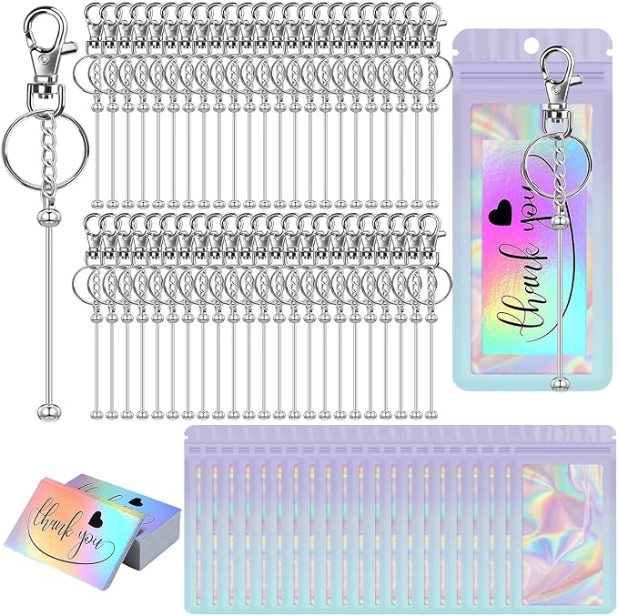 42/84/126 Pcs Beadable Keychain Bars Bulk Blank DIY Beaded Keychain Making by Unknown