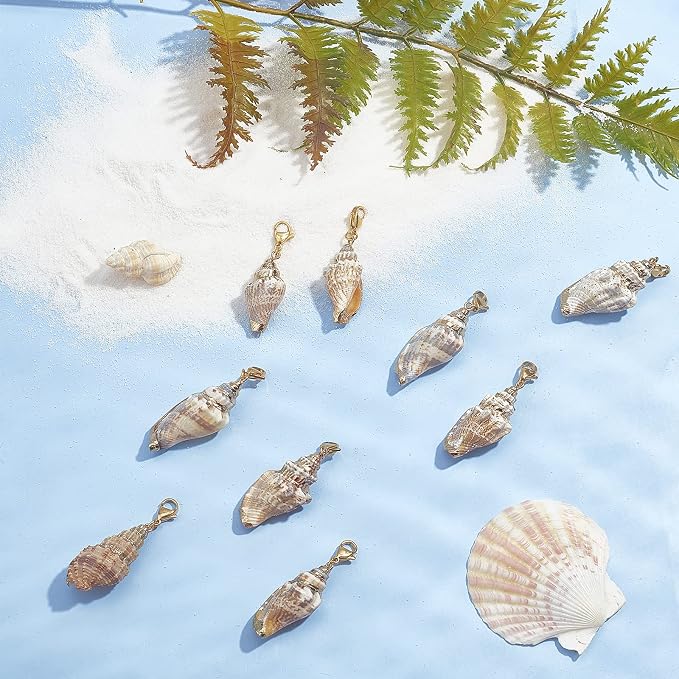 SUNNYCLUE 10Pcs Seashell Charms Oval Ocean Beach Spiral Natural Cowrie Conch - Image 5