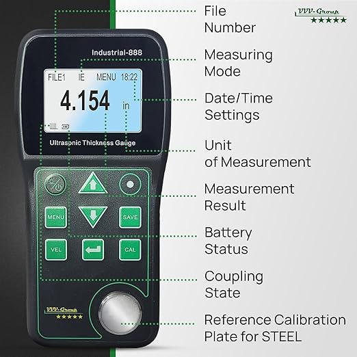 Ultrasonic Thickness Gauge Industrial-888 / Echo-Echo Mode Measure Through Coating up to 19.685mils (500 microns) / Range 0.039-19.685 in (All Material)