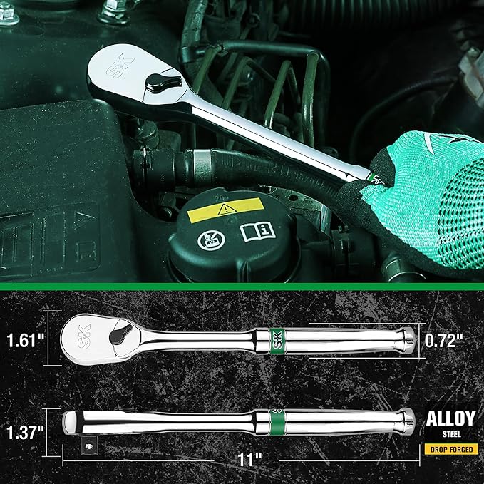 SK 1/2" Drive Ratchet Handle, Pear Head, 90-Tooth Ratchet, Alloy Steel, with Contoured Handle