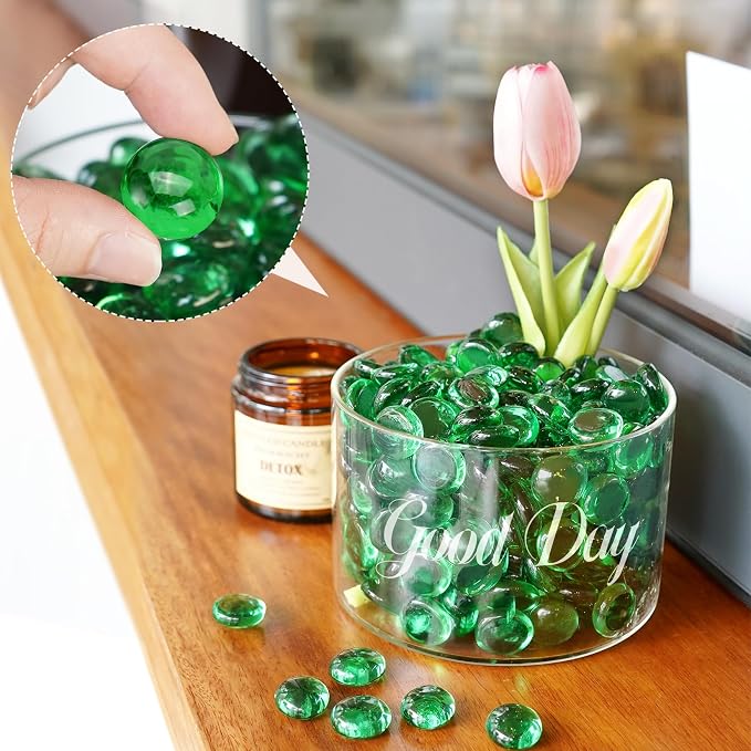10LB Green Flat Glass Marbles for Vases, Gemstone Beads Vase Filler Decorative - Image 4