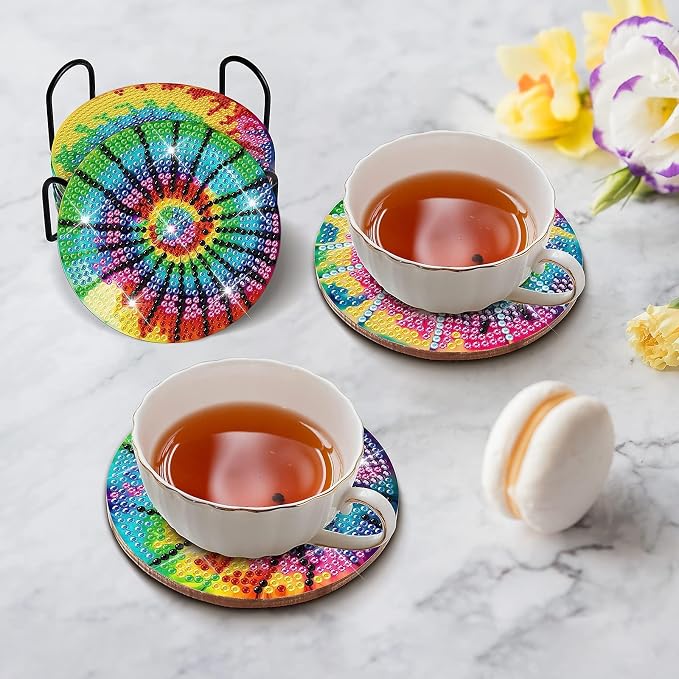 Cumule 8 PCS Tie-Dye Diamond Art Coasters Kits - Image 3