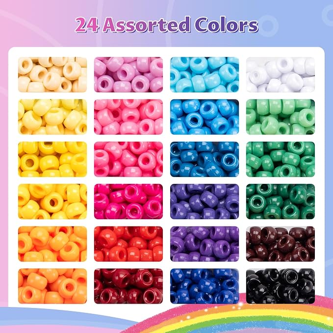 Simetufy 1200Pcs Pony Beads, 24 Colors Kandi Beads - Image 4