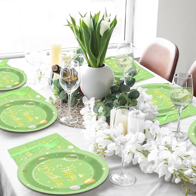 Qyeahkj 100 Pcs Sage Green Birthday Party Supplies Olive Green Gold Paper - Image 6