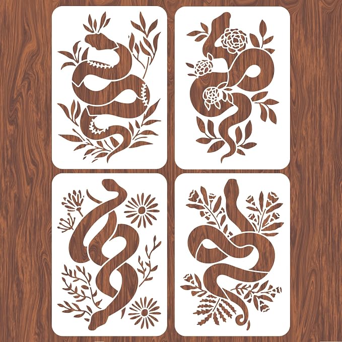 INFUNLY 4pcs Snake Flower Wall Stencils by INFUNLY
