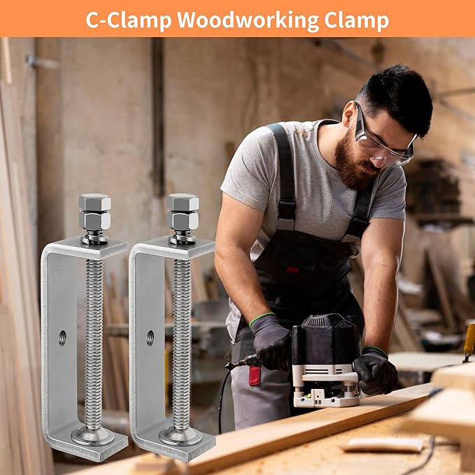 4 Pcs C Clamps 304 Heavy Duty Stainless Steel 3 3/8 Inch Tiger Clamp Woodworking,Features Stable Wide Jaws and Protective Pads (85MM)