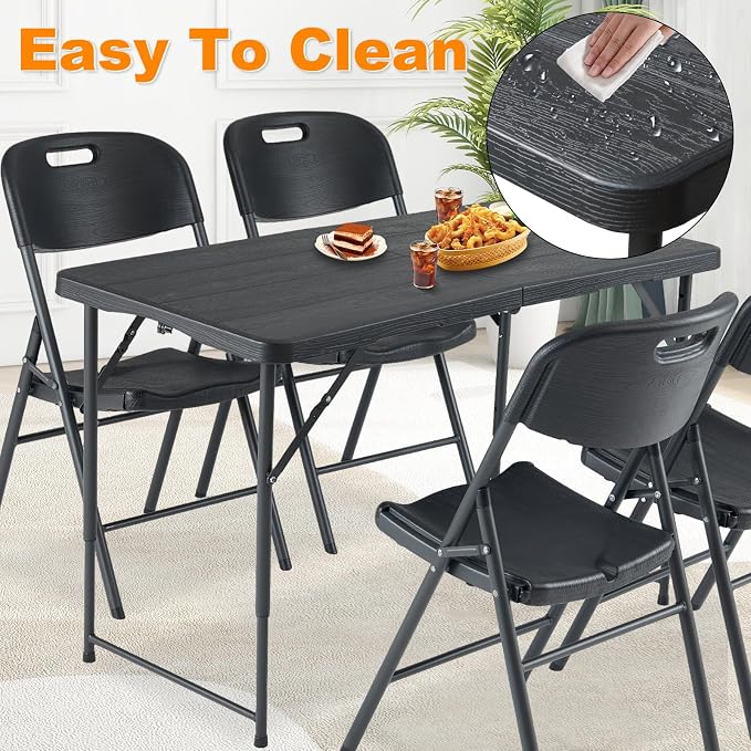 4ft Folding Table, Portable Fold-in-Half Adjustable Height Utility Table - Image 5