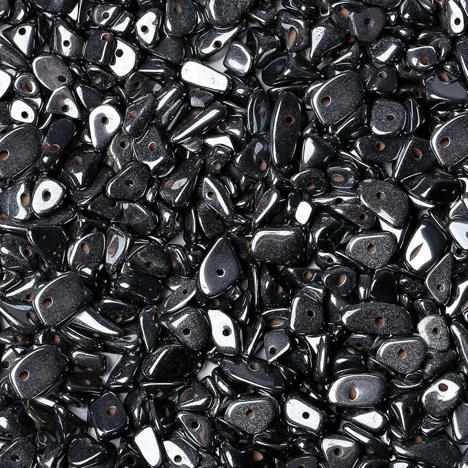 LAIDANLA Black Hematite 400pcs Natural Chip Stone Beads 5-8mm Healing Crystal by LAIDANLA