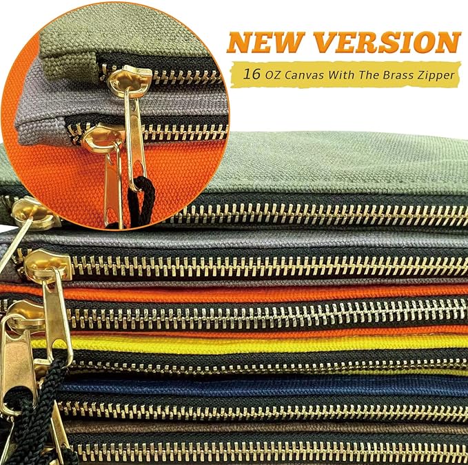 7 Pack Canvas Tool Bag Zipper Pouch - Heavy Duty 16 oz. Canvas Tools Utility Pouches, Multipurpose Storage Organizer Tote Bags with Dependable Metal Zippers, 12.5 x 7-Inch