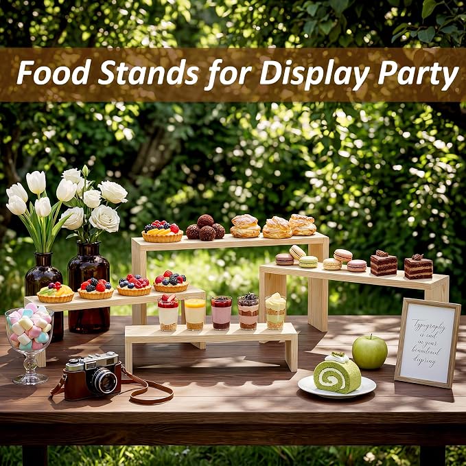 2 Set Wooden Cupcake Stand for Decor, 4 Tiered Stackable Display Risers - Image 7