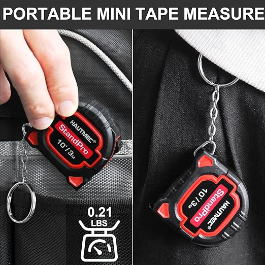 HAUTMEC 3 PC Small Mini Tape Measure, Keychain Measuring, Metric and Imperial Scales, Retractable Pocket Measurement Suitable for Homeowners, HT0252