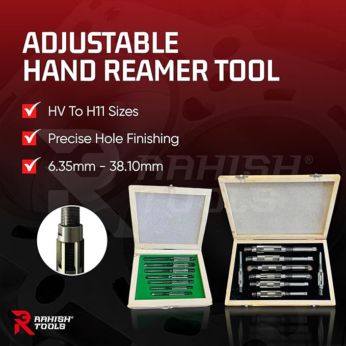 Adjustable Hand Reamer Tool HV to H11 Sizes - 1/4" to 1 1/16” Reaming Tool for Precise Hole Finishing with 6 Carbon Steel Blades - Hand Tools Reamers for Metal & Wood - 6.35mm - 38.10mm