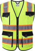 JKSafety Hi Vis Reflective Safety Vests for Men Women High Visibility Vest with Pockets Mesh Fabric Construction Safety Apparel Neon Vest for Work (220-Yellow 4XL)