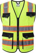 JKSafety Hi Vis Reflective Safety Vests for Men Women High Visibility Vest with Pockets Mesh Fabric Construction Safety Apparel Neon Vest for Work (220-Yellow XL)
