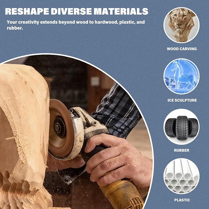 19 PCS Wood Carving Disc Set for 4-4.5 inch Angle Grinder, Pro-Grade - Image 3