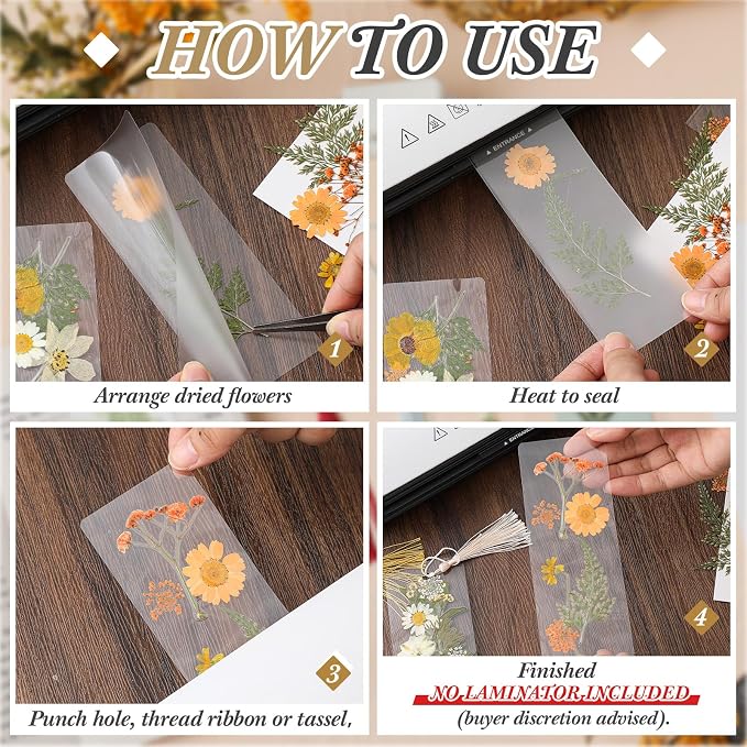 Fuyoooo 376 Pcs Pressed Flowers Bookmark Making Kit, DIY Bookmark Laminating - Image 4