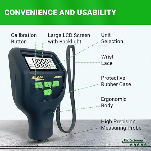 Paint Thickness Gauge CM-224Pro 2026 | Coating Thickness Meter Fe/Al/Zn | Auto Paint Depth Gauge Car Tester with High-Precision Probe, Multi-Unit Display & Auto Calibration