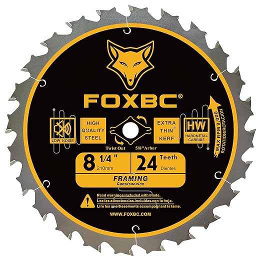 FOXBC 8-1/4 Inch Table Saw Blade 24 Tooth, 60 Tooth Wood Cutting with 5/8" Arbor, Diamond Knockout