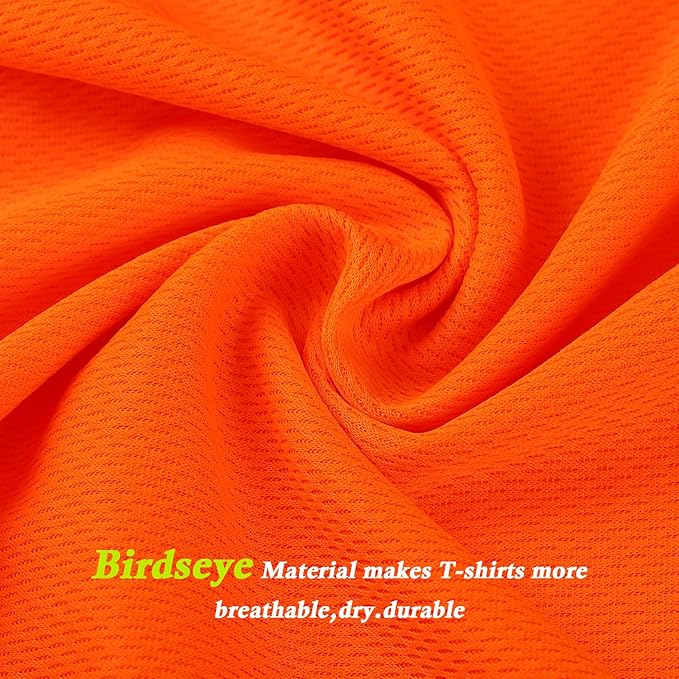 High Visibility Class 3 T Shirts，Hi Vis Safety Shirts with Reflective Strips and Pocket, Short Sleeve Quick Dry Mesh Construction Work Shirt for Men/Women Orange,Small