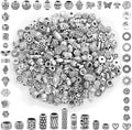 350 Pcs Silver Spacer Beads for Jewelry Making, Mixed Bulk Random Styles Metal by cridoz