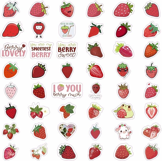 BulbaCraft 100Pcs Strawberry Stickers & Laptop Decals - Image 3
