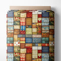Patchwork Cotton Fabric Panel 61 x 36.6 Inches, Vintage Rustic Quilt Squares by FabricsTown
