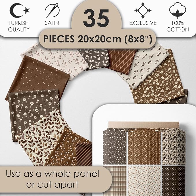 Cotton Satin Patchwork Fabric Panel – 35 Designs, 20×20 cm Squares, Single - Image 2
