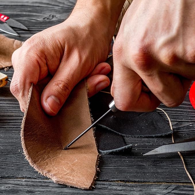 HARFINGTON Handwork Sewing Awl Single Gourd Awl Leather Punch Hole Tool with Wooden Handle Scratch for Broken Wire Make Mark Drilling Stitching Repair and DIY Handmade, Log Color