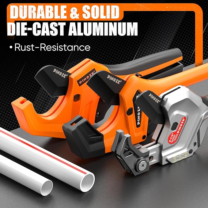 PVC Pipe Cutter, 3-Gear Adjustable Cut up to 2-1/2”, Ratchet Pipe Cutter Tool Heavy-Duty for PVC, PPR, PE, PEX, Plastic Hoses & Plumbing Pipes with Teflon Coated SK5 Blade