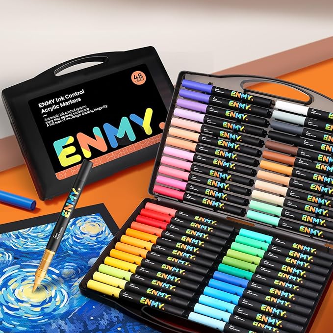 48 Colors Acrylic Paint Pens, Direct Liquid Acrylic Paint Marker Pens, Fabric by ENMY
