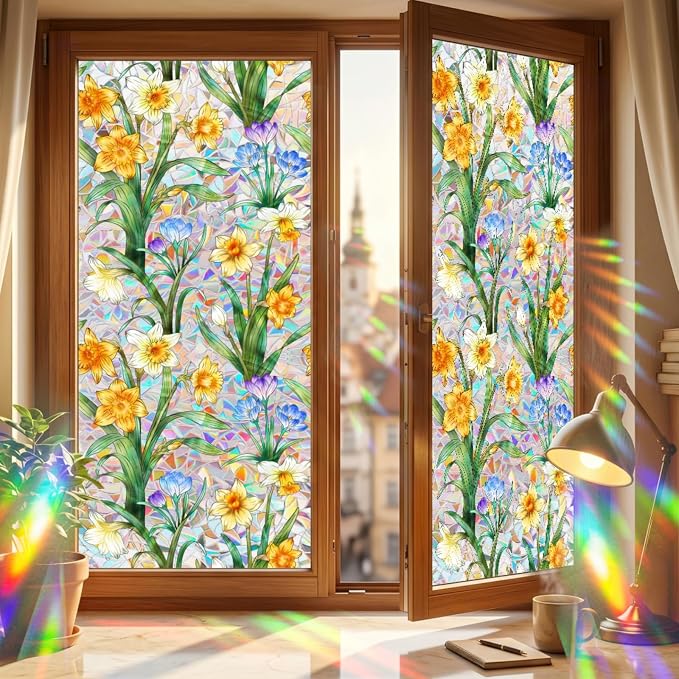 Daffodil Faux Stained Glass Window Film, Static Cling Window Film Decorative - Image 8