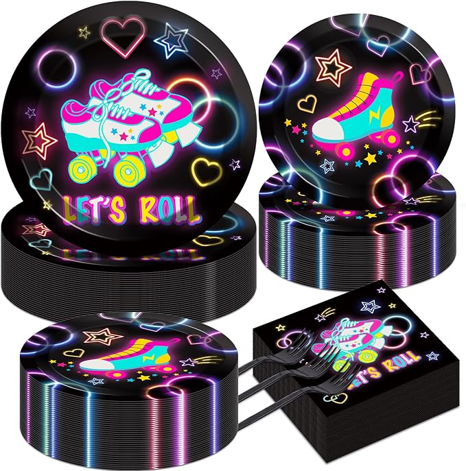50 Guests Roller Skating Plates and Napkins Party Supplies Retro Roller Skate by Qyeahkj
