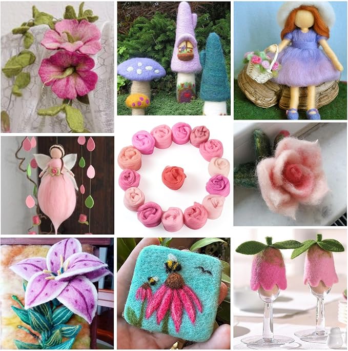 Boutigem 15 Colors 75G Pink Needle Felting Wool Roving, DIY Craft Spinning Wool - Image 6