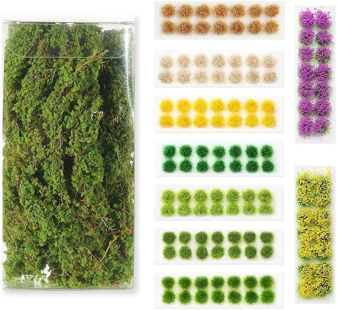 126 Pcs Static Grass Tufts&Flowers DIY Miniature Shrubs Bushes | Terrain Model - Image 2